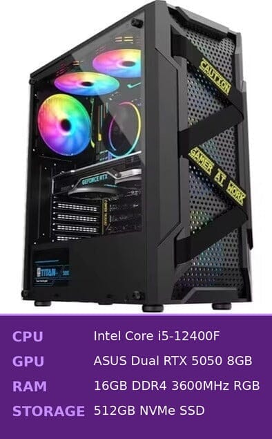 Custom Gaming PC — Intel i5-12400F / RTX 5050 8GB / 16GB RAM / 512GB SSD PC Retro Games