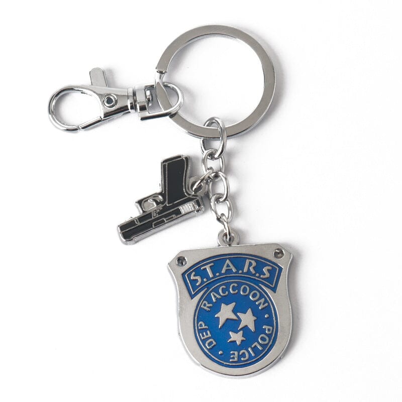 Resident Evil S.T.A.R.S. Badge Keychain – Metal Shield with Handgun Keyring Keychains Retro Games