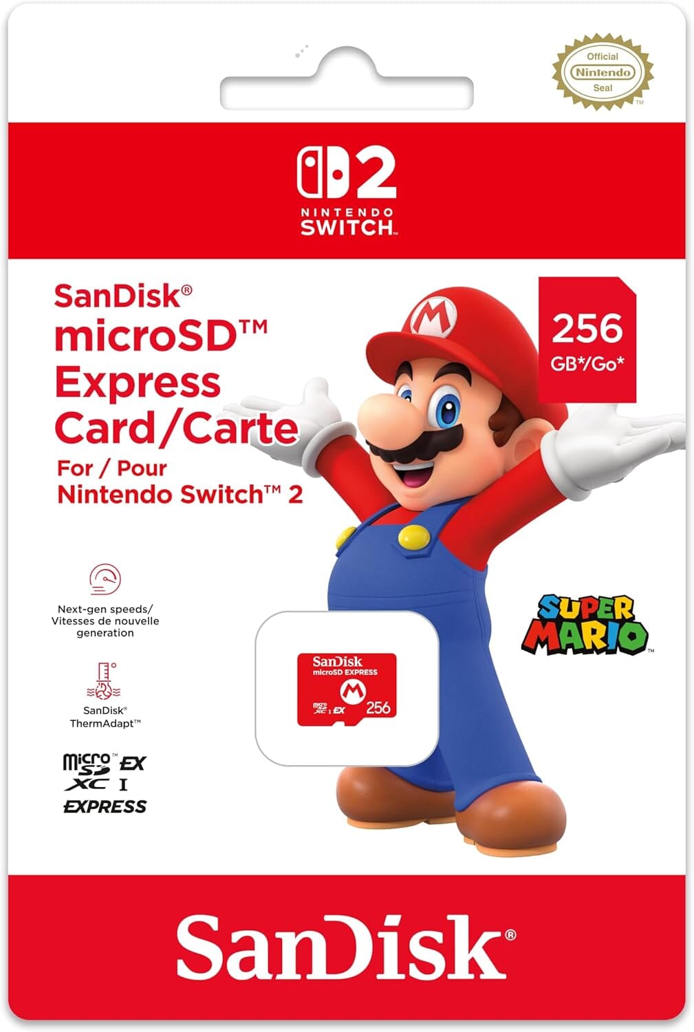 SanDisk Micro SD Express Card 256GB (Super Mario) for Nintendo Switch 2 Video Game Console Accessories Sandisk
