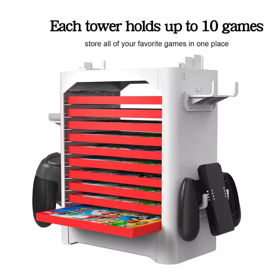 JYS MULTIFUNCTIONAL GAME STORAGE TOWER FOR NINTENDO SWITCH - White Video Game Console Accessories JYS