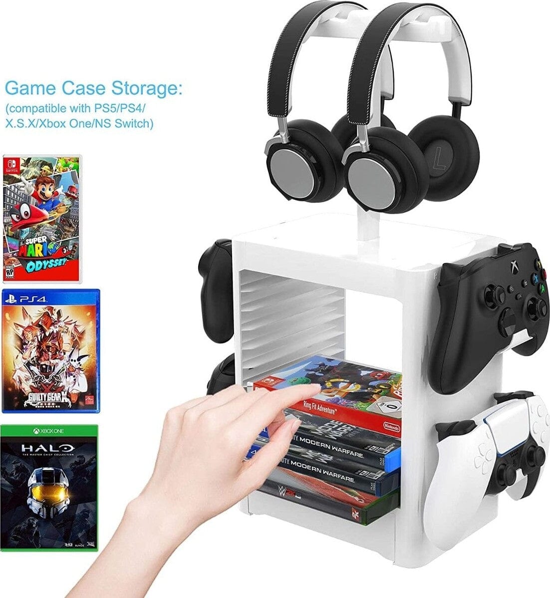 JYS Multifunctional Game Storage Tower - White Video Game Console Accessories JYS