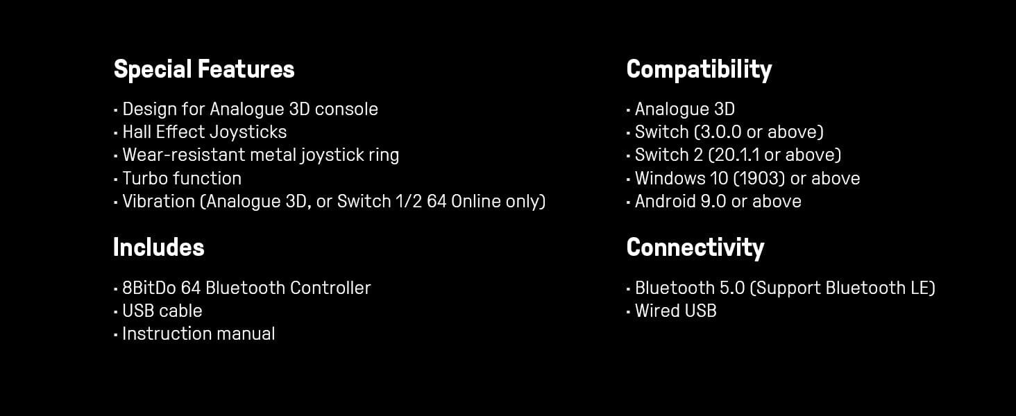 8Bitdo 64 Bluetooth Controller for Analogue 3D, Switch, Switch 2, Windows, and Android Joystick Controllers 8Bitdo 