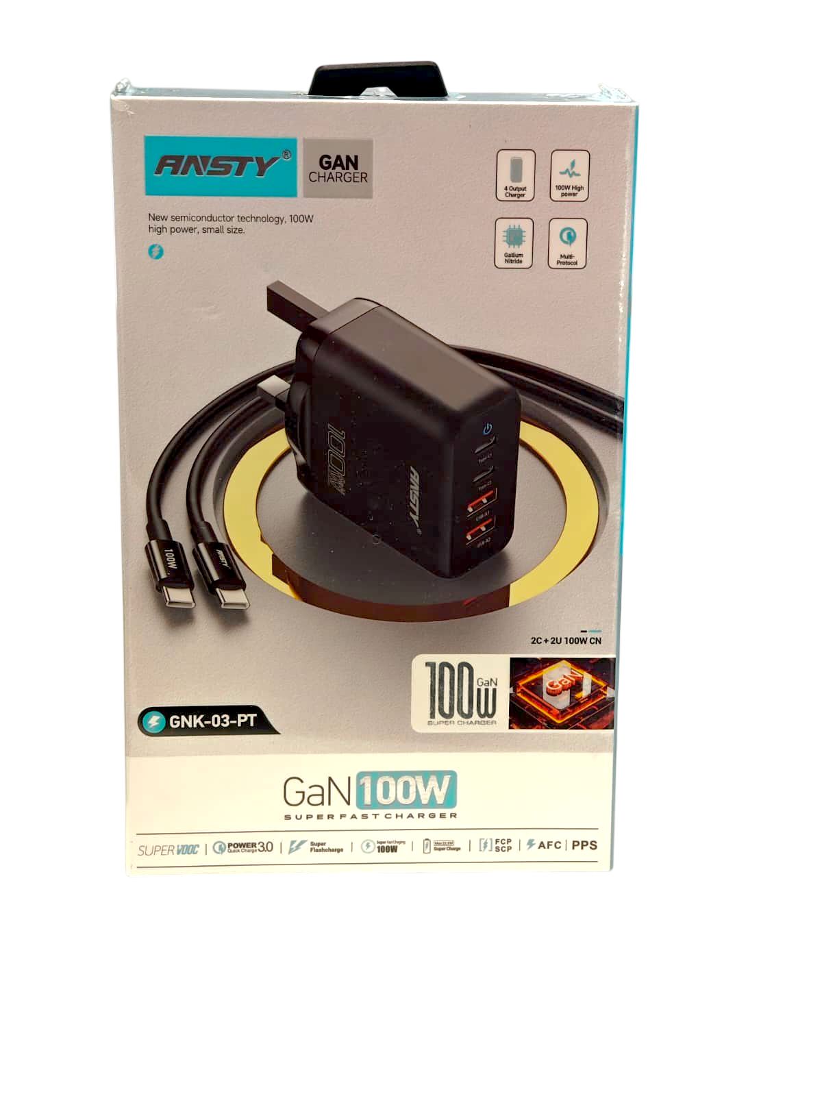 Ansty GaN Fast Charger With Type C Cable (1 Meter) (2 USB-C + 2 USB-A) - 100W (For Steam Deck, ROG Ally & All Portable Consoles) - White Power Adapters & Chargers Ansty 