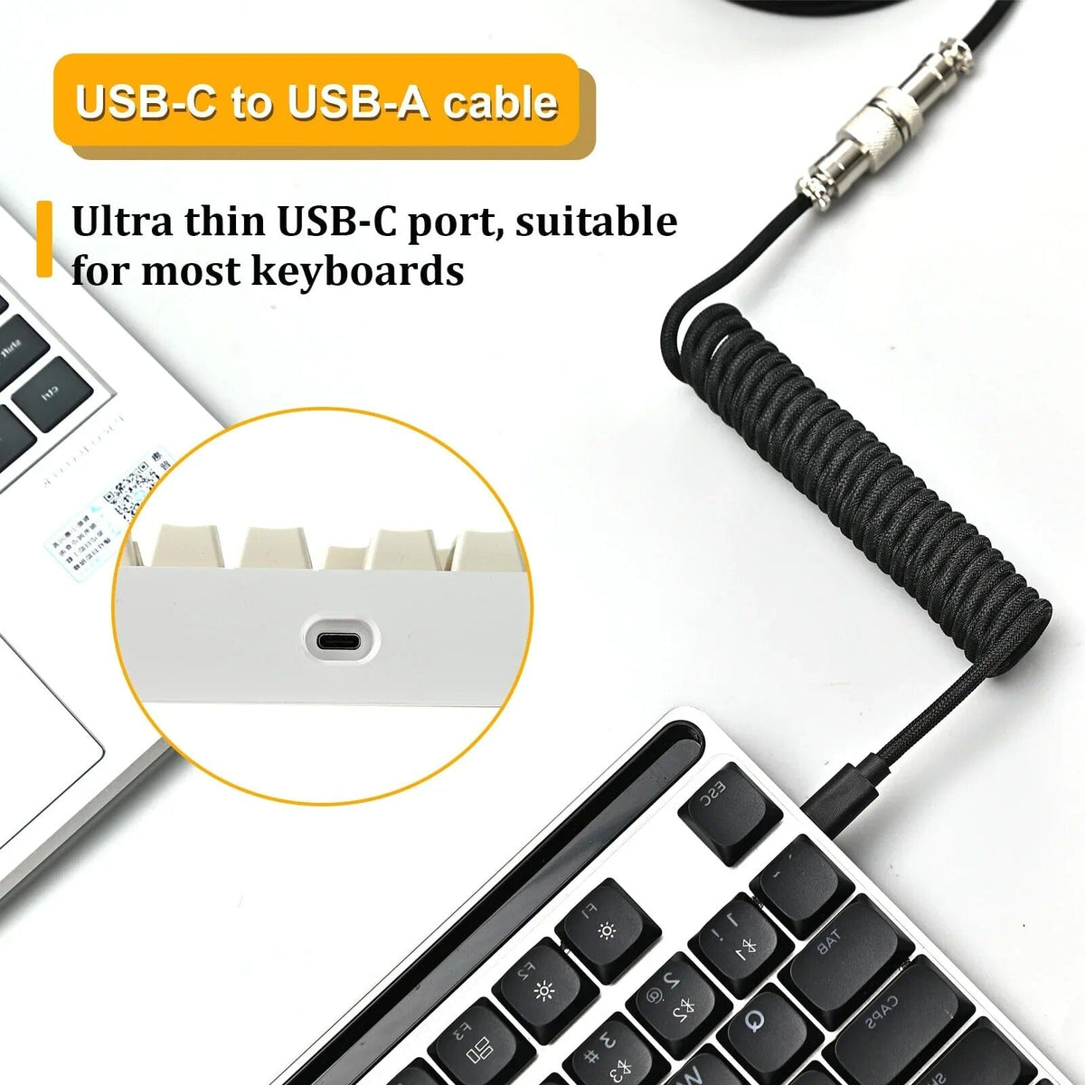 Coiled Cable USB Type C for Keyboards - Black Mouse Pads Meetion 