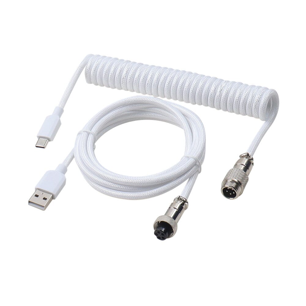 Coiled Cable USB Type C for Keyboards - White Mouse Pads Retro Games 