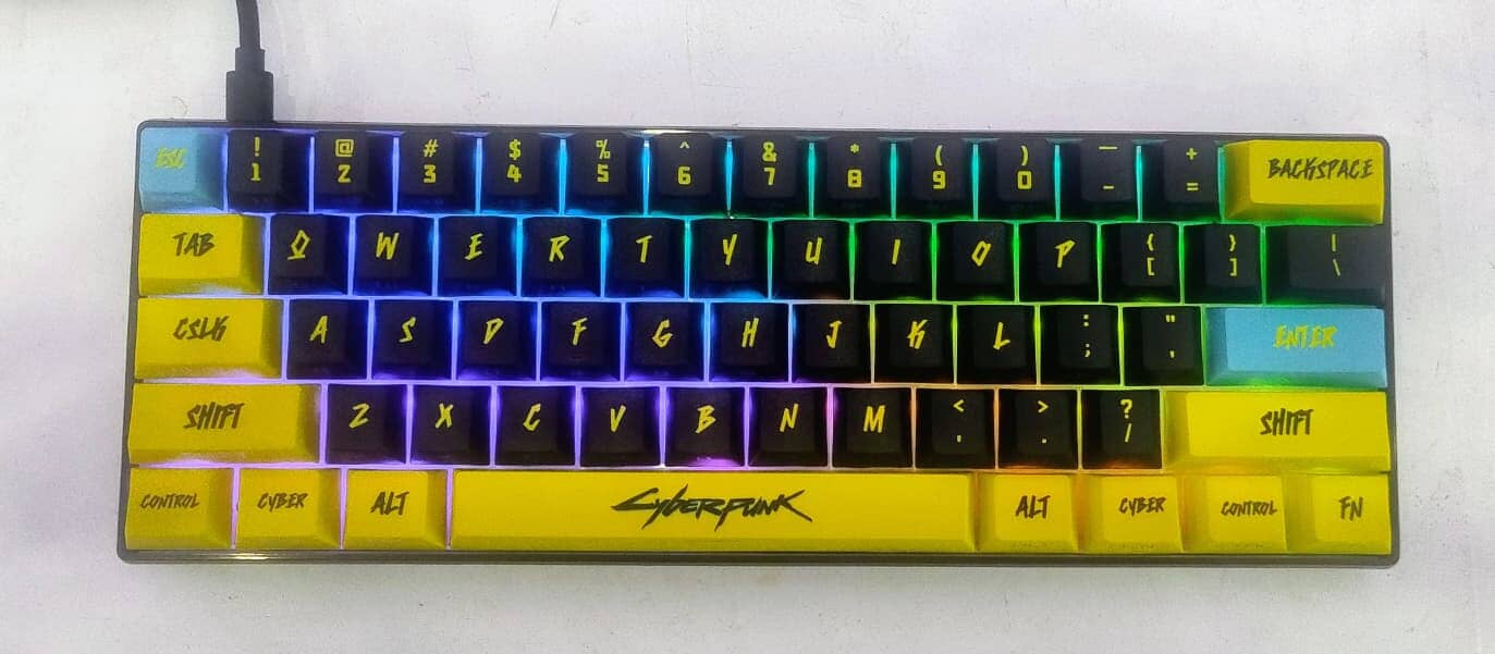 Cyberpunk 60% Mini Wired Mechanical Keyboard - Blue Switches - English Layout Keyboard Retro Games 