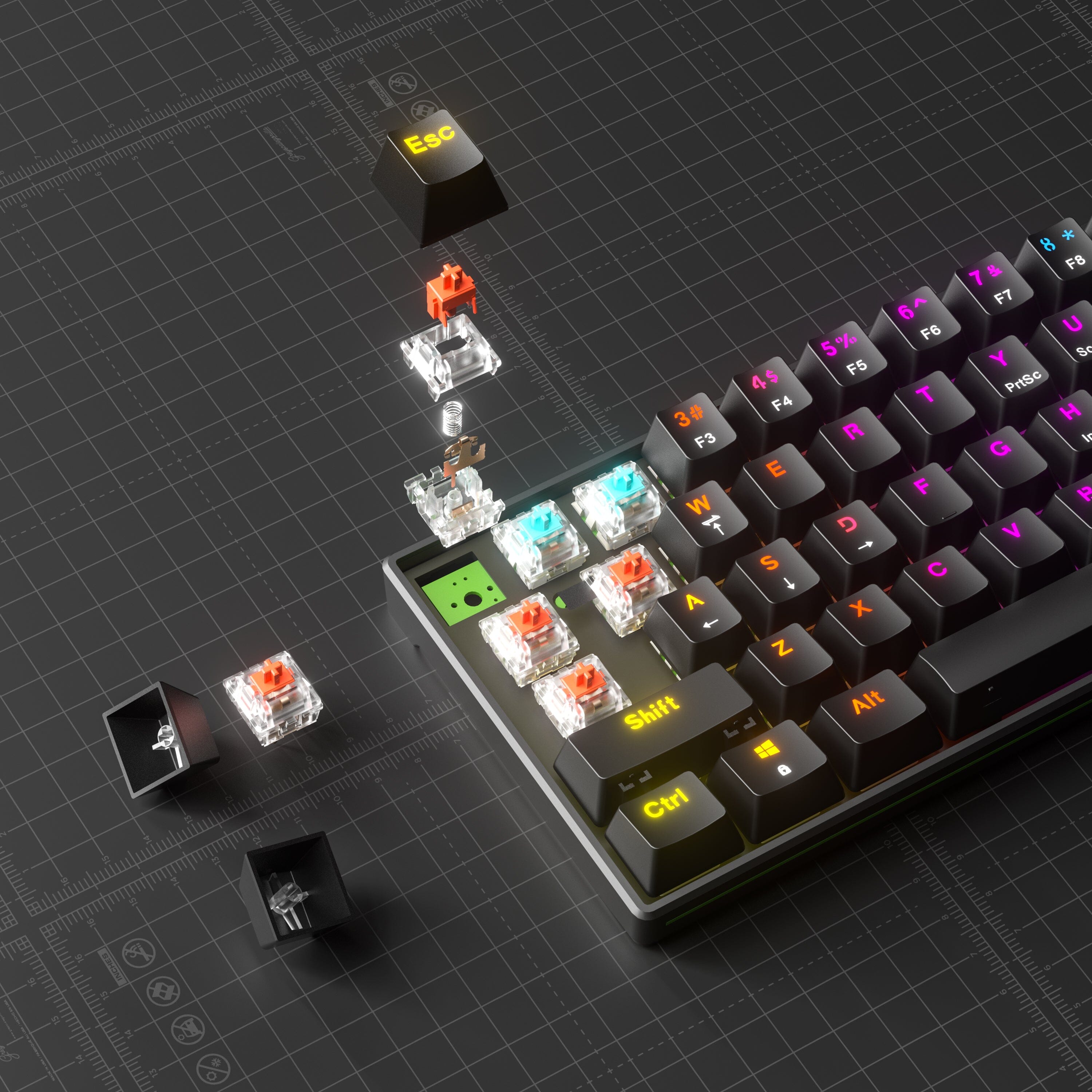 FURYCUBE A61K 60% Mini Wired Mechanical Keyboard - Blue Switches - English & Arabic Layout Keyboards FURYCUBE 