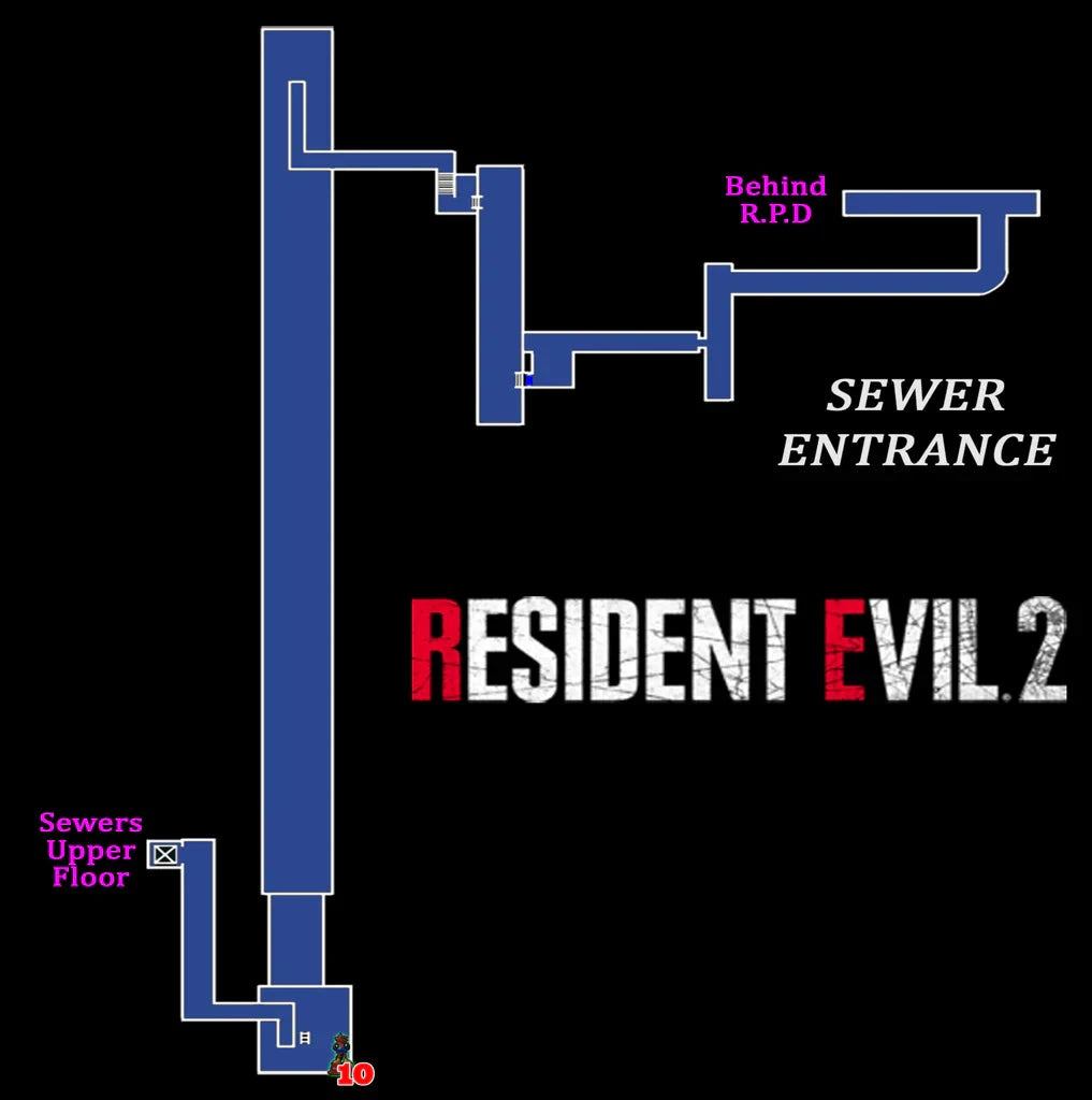 (On Demand) Resident Evil 2 - Map Sewer Entrance Frameless Arts (30*30 cm) Posters Retro Games 