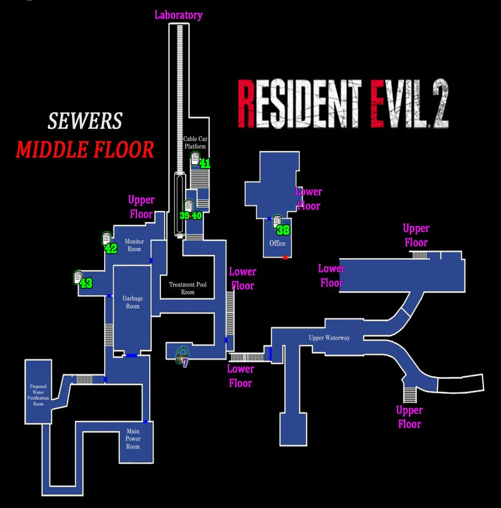 (On Demand) Resident Evil 2 - Map Sewer Middle Floor Frameless Arts (30*30 cm) Posters Retro Games 