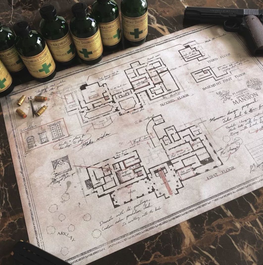 Resident Evil Village Oil Painting - Mansion Map Poster (40x60cm) Wall Art Retro Games 