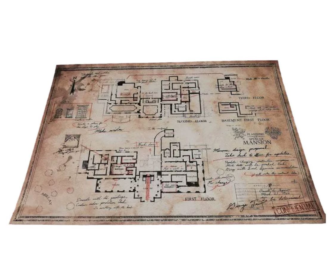 Resident Evil Village Oil Painting - Mansion Map Poster (40x60cm) Wall Art Retro Games 