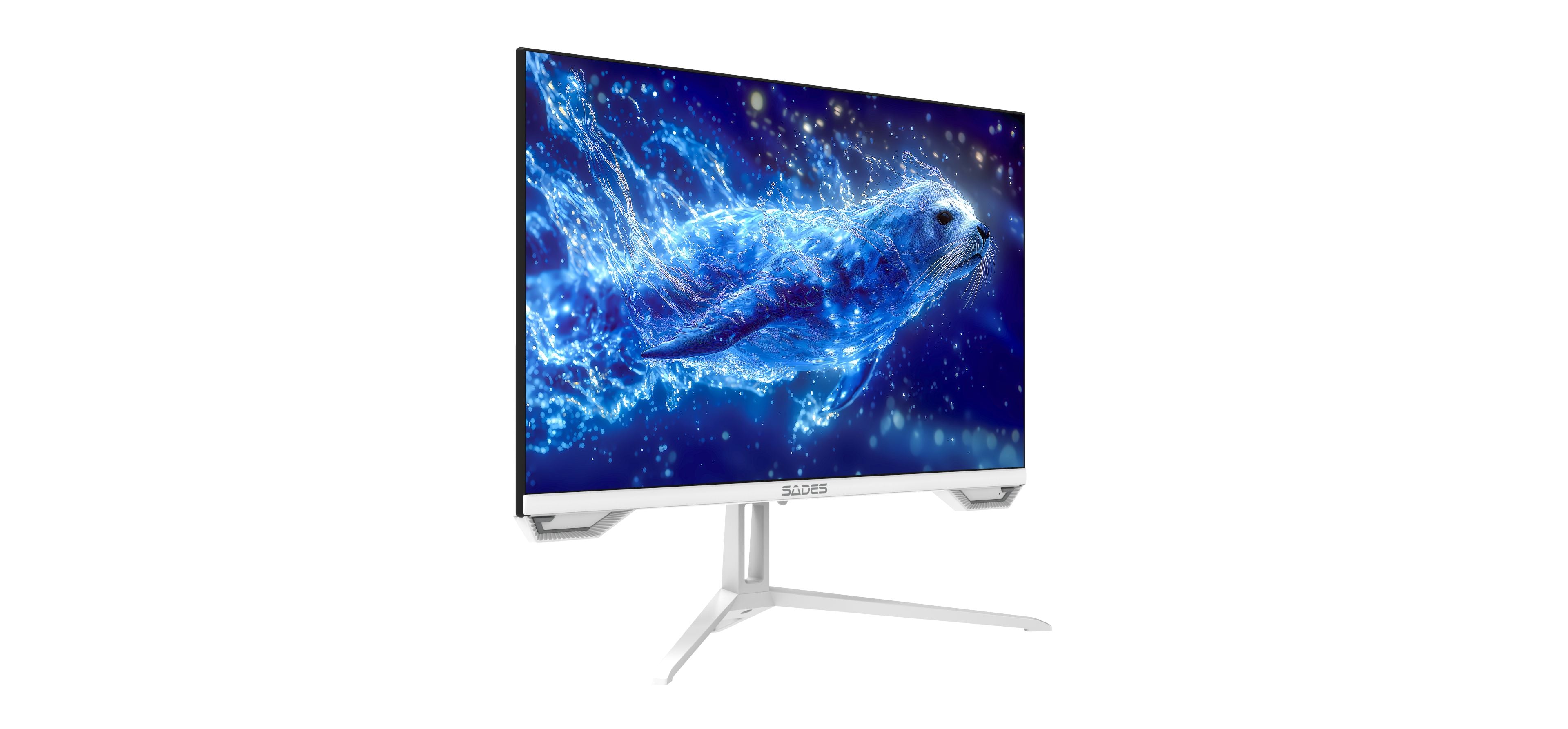 شاشة ألعاب مسطحة من Sades SL-Sealion-24 SA-F01F24W، 24 بوصة، دقة FHD 1920x1080، 120 هرتز، 1 مللي ثانية، HDMI 2.1، IPS - بيضاء
