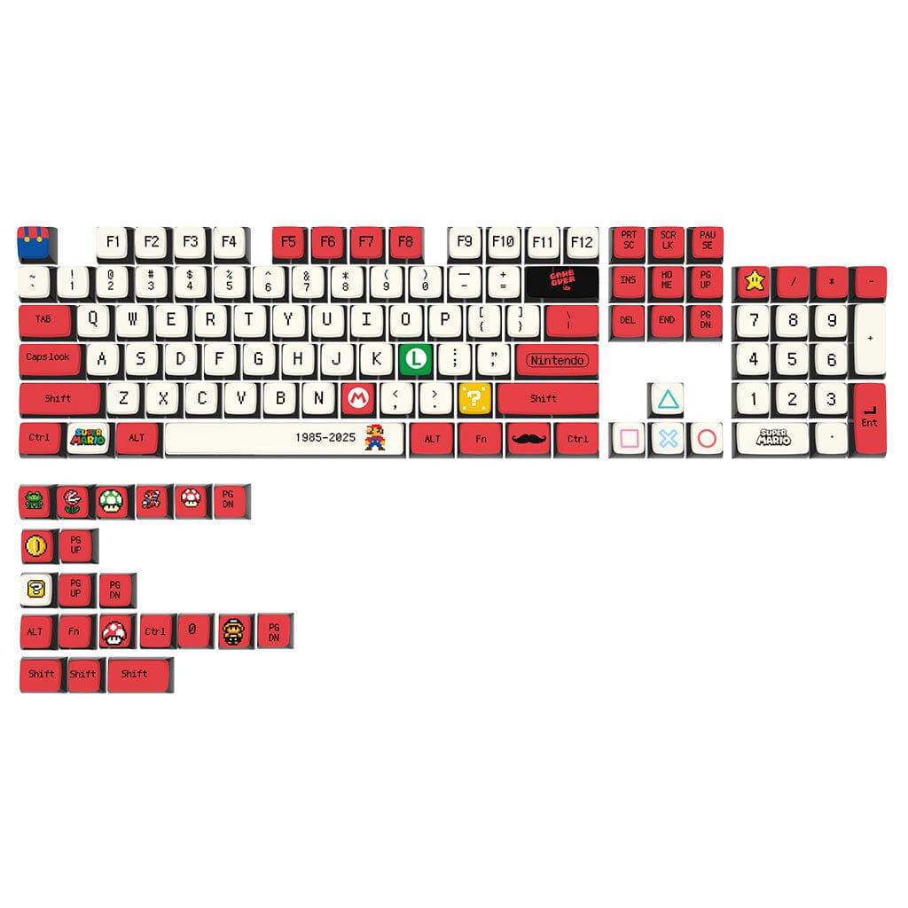 Super Mario Anniversary PBT Keycap Set (1985-2025, Full Size) Keycaps Retro Games 