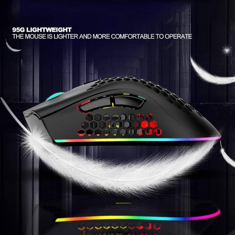 BENGOO KM-1 Wireless RGB Gaming Mouse with Honeycomb Shell - Black 