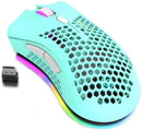 BENGOO KM-1 Wireless RGB Gaming Mouse with Honeycomb Shell - Cyan 