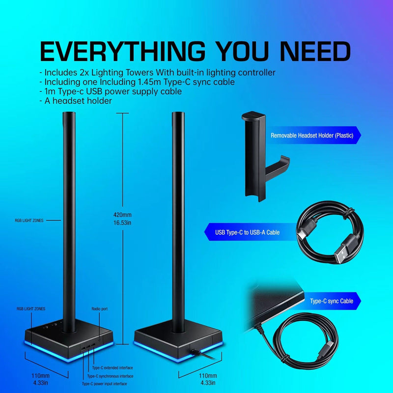 Piifoxer Smart LED Light Bars with Headset Stand Cables Piifoxer 